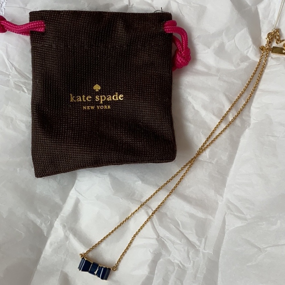 Kate Spade gold and navy bow necklace